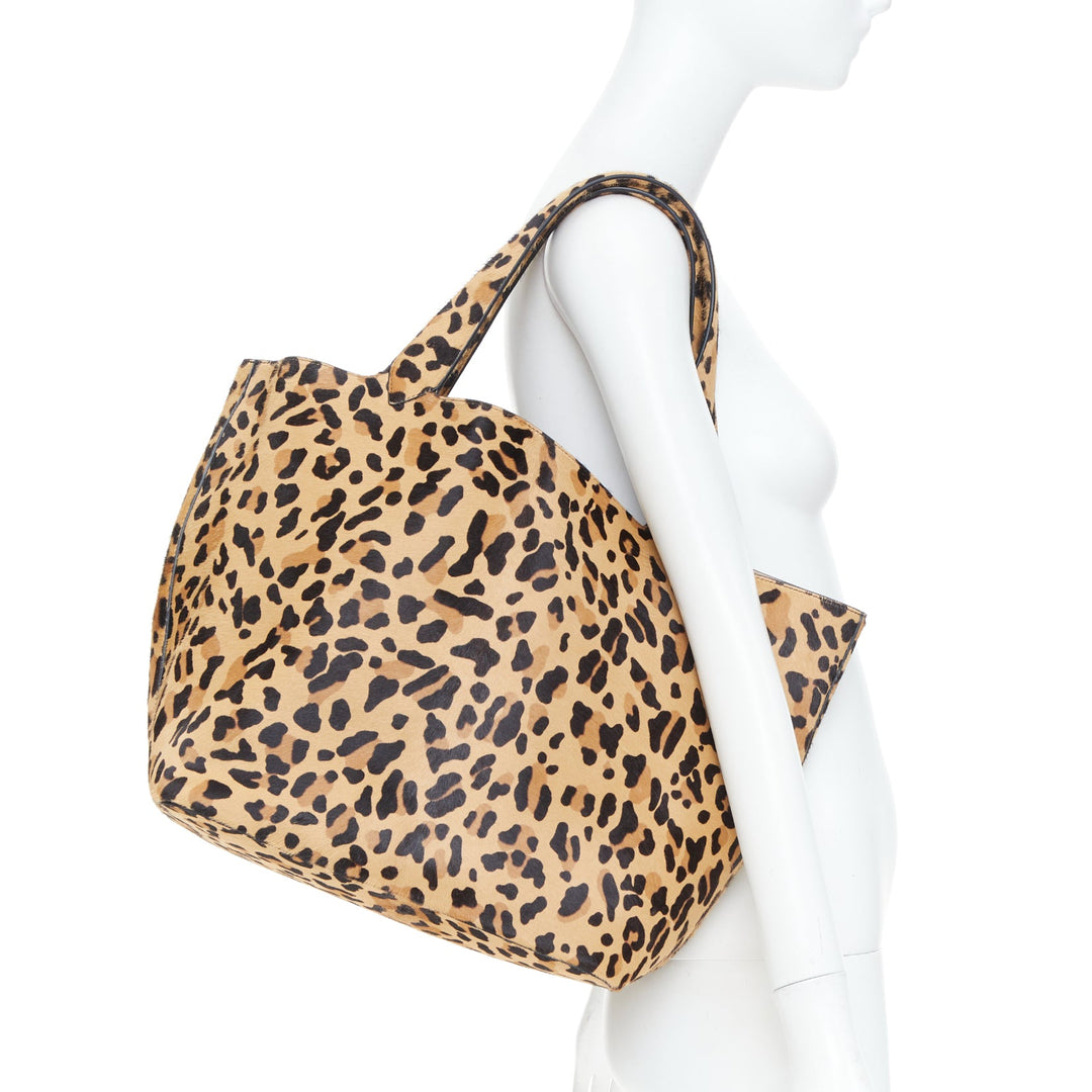 ALAIA 2025 Le Cabas Brun Sepia leopard print calf hair large open top tote bag