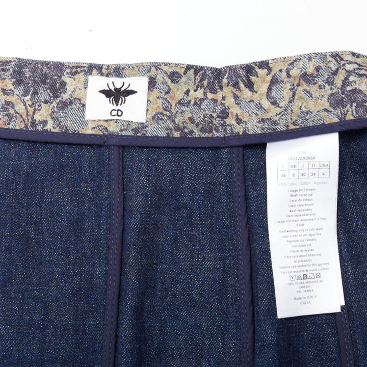 DIOR Brocart blue beige floral brocade denim knee skirt FR36 S
