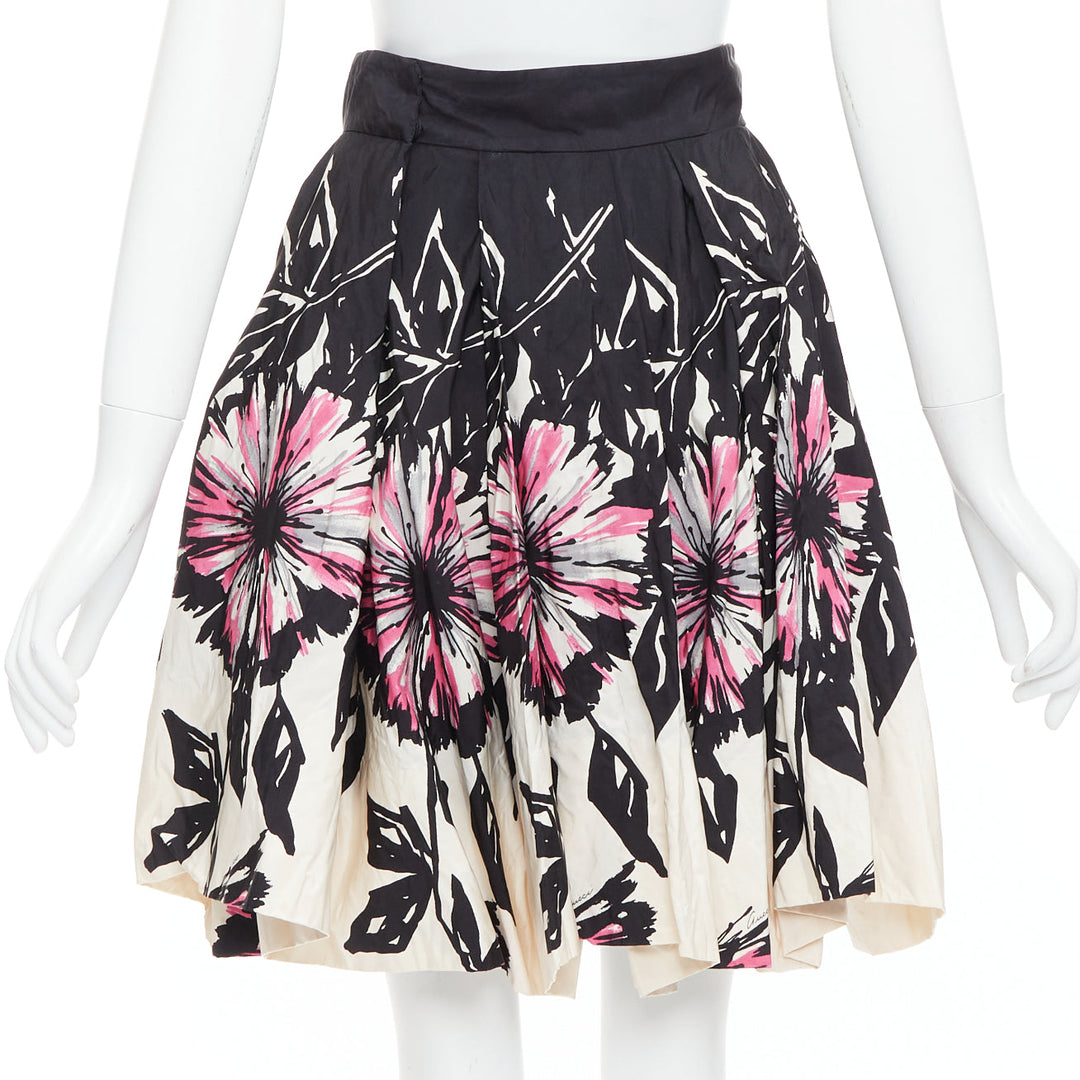 GUCCI 2007 100% silk black cream abstract floral flared bubble skirt IT40 M