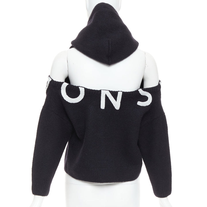 MONSE 2021 black extrafine merino wool grey logo cut out deconstructed hoodie S
