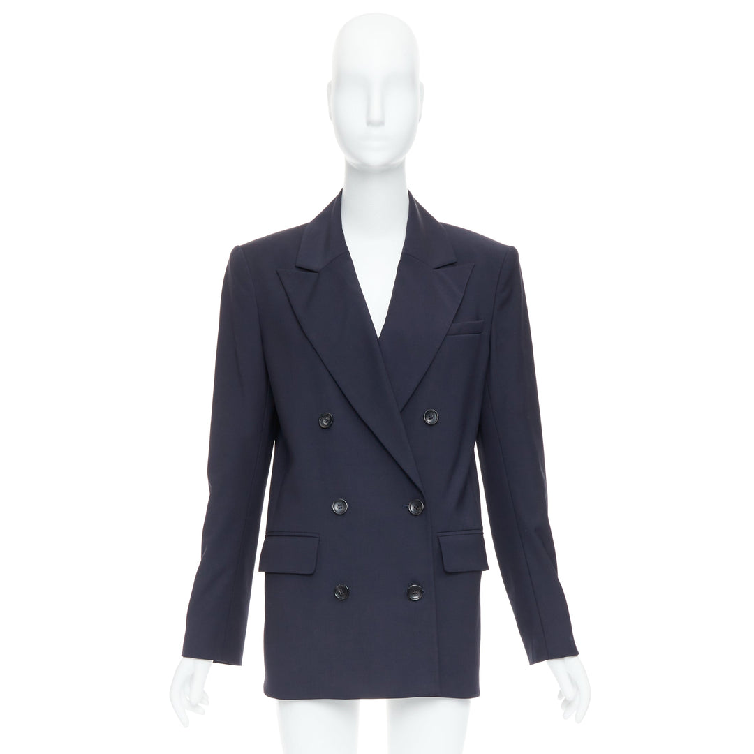 TIBI navy wool blend padded double breasted boxy blazer jacket US2 S