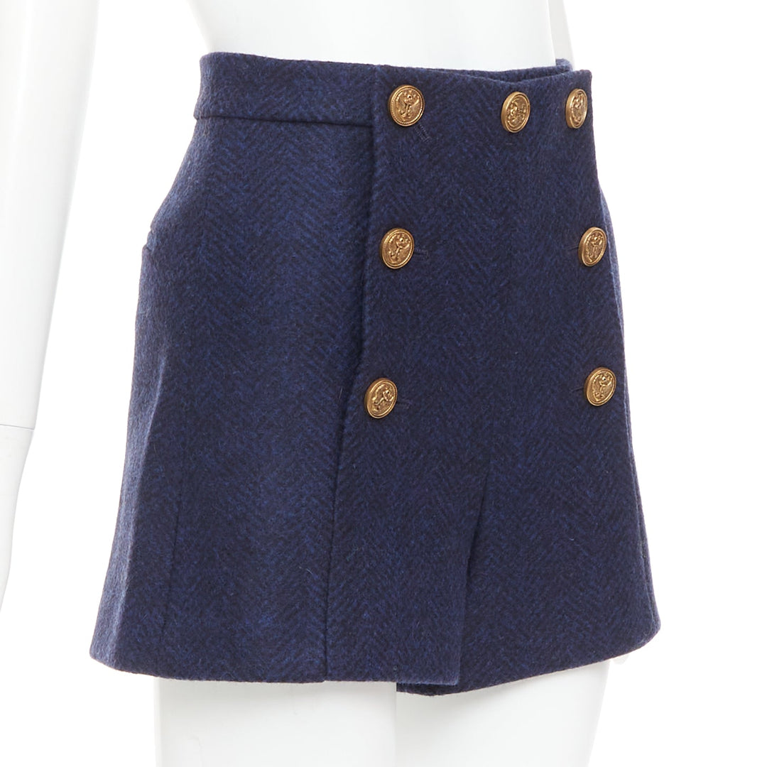 RED VALENTINO navy virgin wool nautical gold button high waist shorts IT36 XXS