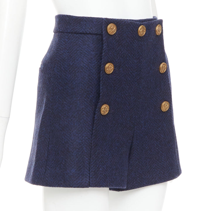 RED VALENTINO navy virgin wool nautical gold button high waist shorts IT36 XXS