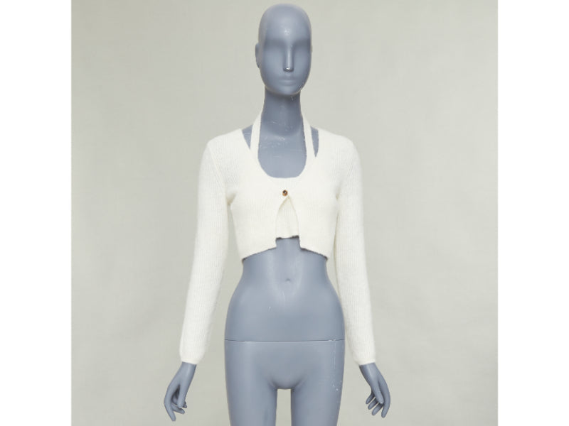 T ALEXANDER WANG cream alpaca blend halter crop deconstructed cardigan S