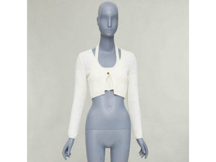 T ALEXANDER WANG cream alpaca blend halter crop deconstructed cardigan S