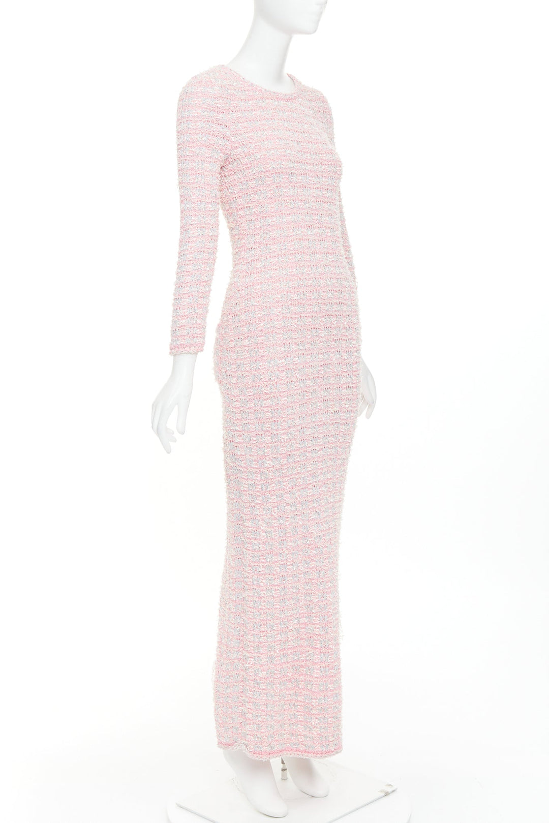 BALENCIAGA 2022 light pink stretch cotton tweed back to front midi dress XS