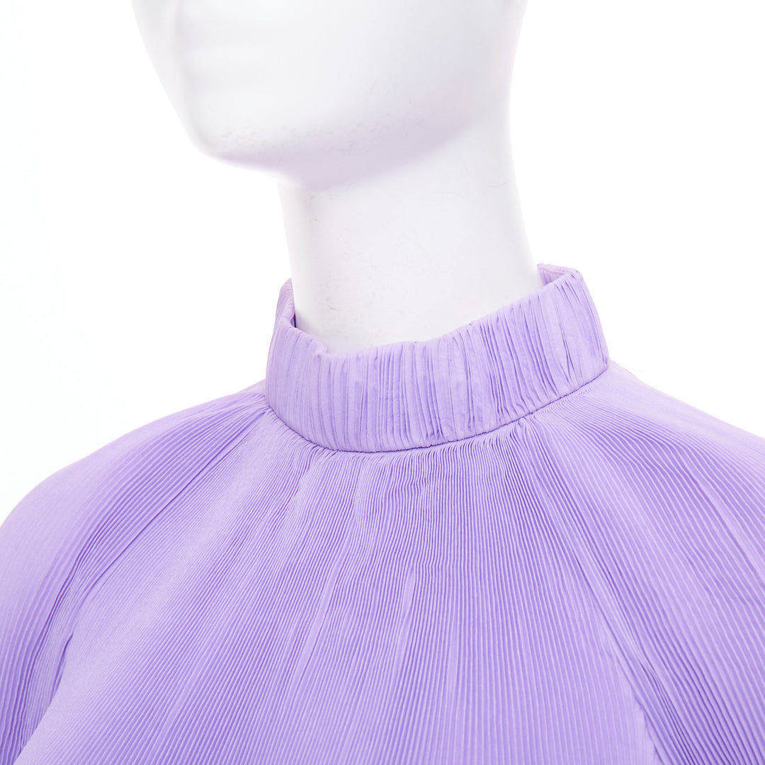 TIBI plisse lilac high neck pleated sleeve cropped cocktail top XS