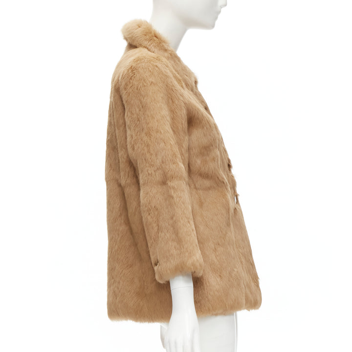 APC tan brown genuine fur gold-tone buttons winter coat jacket XS