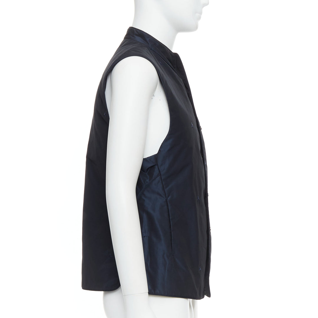 SHIATZY CHEN navy padded embroidered silky coin button vest IT46 S