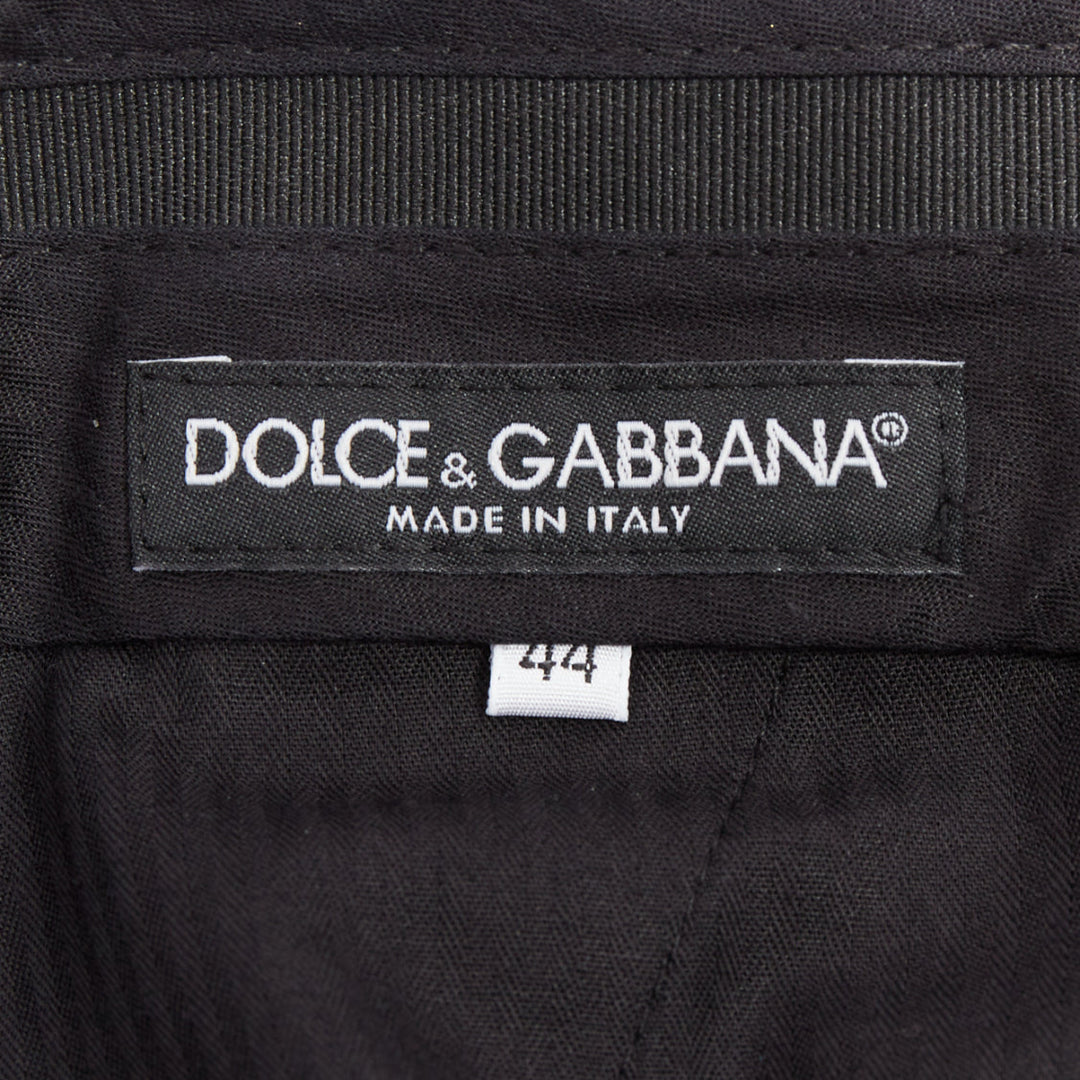 DOLCE GABBANA black wooly satin waist trim taperd mid waist pants IT44 XS