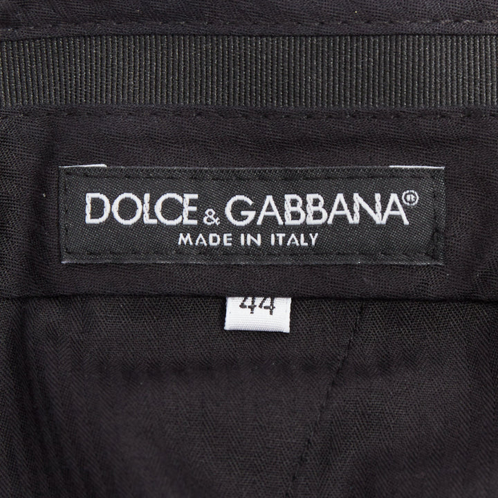 DOLCE GABBANA black wooly satin waist trim taperd mid waist pants IT44 XS