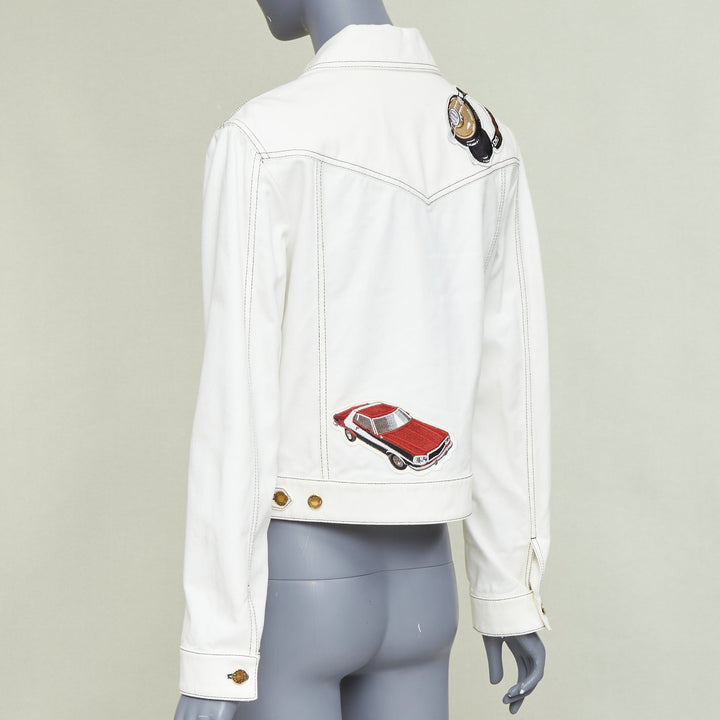 LOUIS VUITTON Virgil Abloh 2021 Runway cream denim embroidered badge coat FR36 S