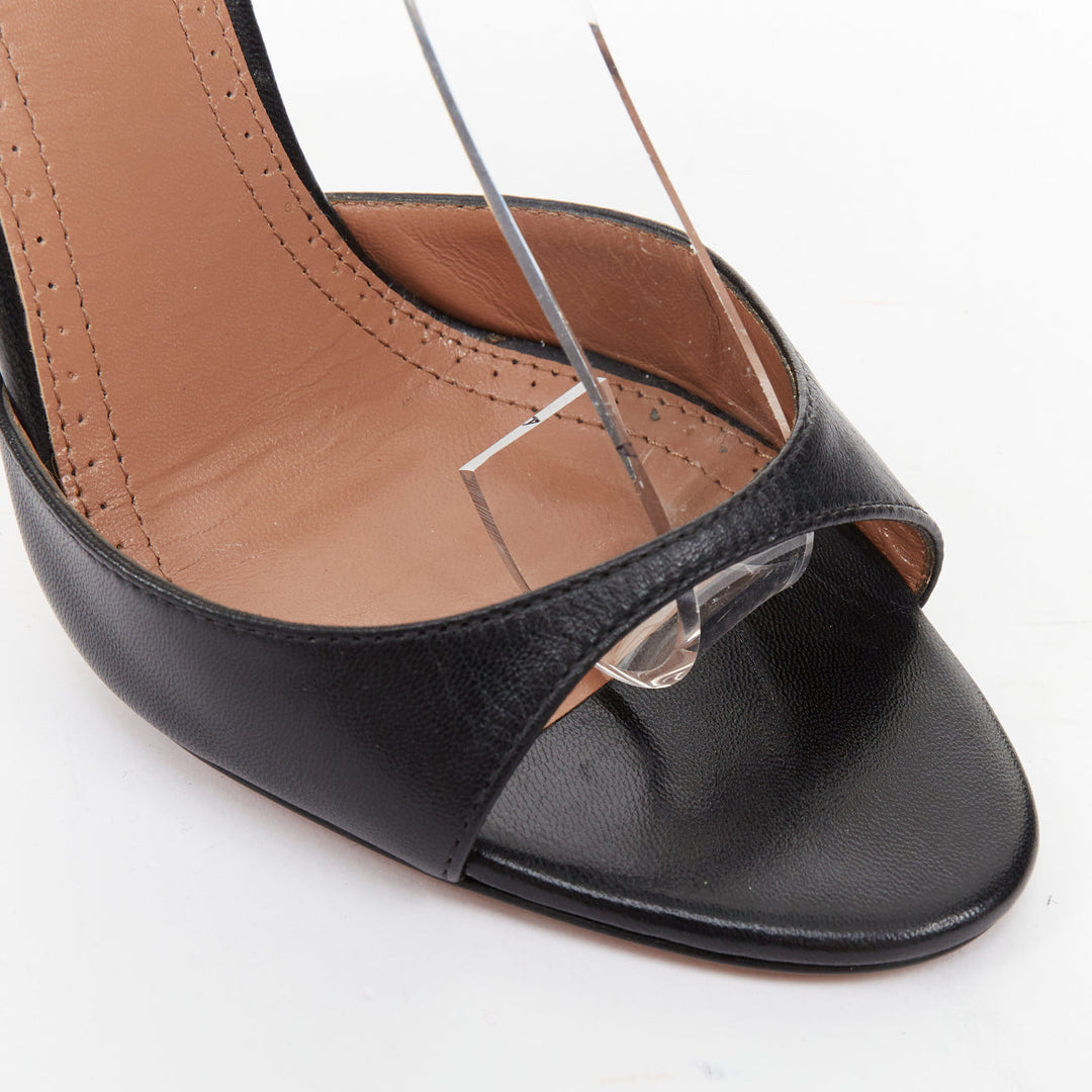 ALAIA black smooth leather open toe double ankle strap stiletto sandals EU37