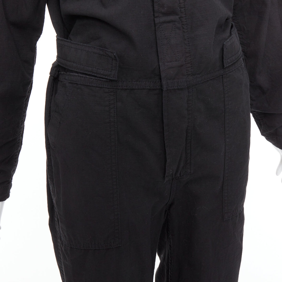 RE/DONE black cotton silver zip magic tape pocketed jumpsuit boiler suit XS