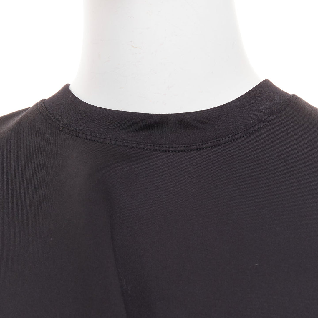 BALENCIAGA 2015 Runway black neoprene pearl pin asymmetric draped boxy top S