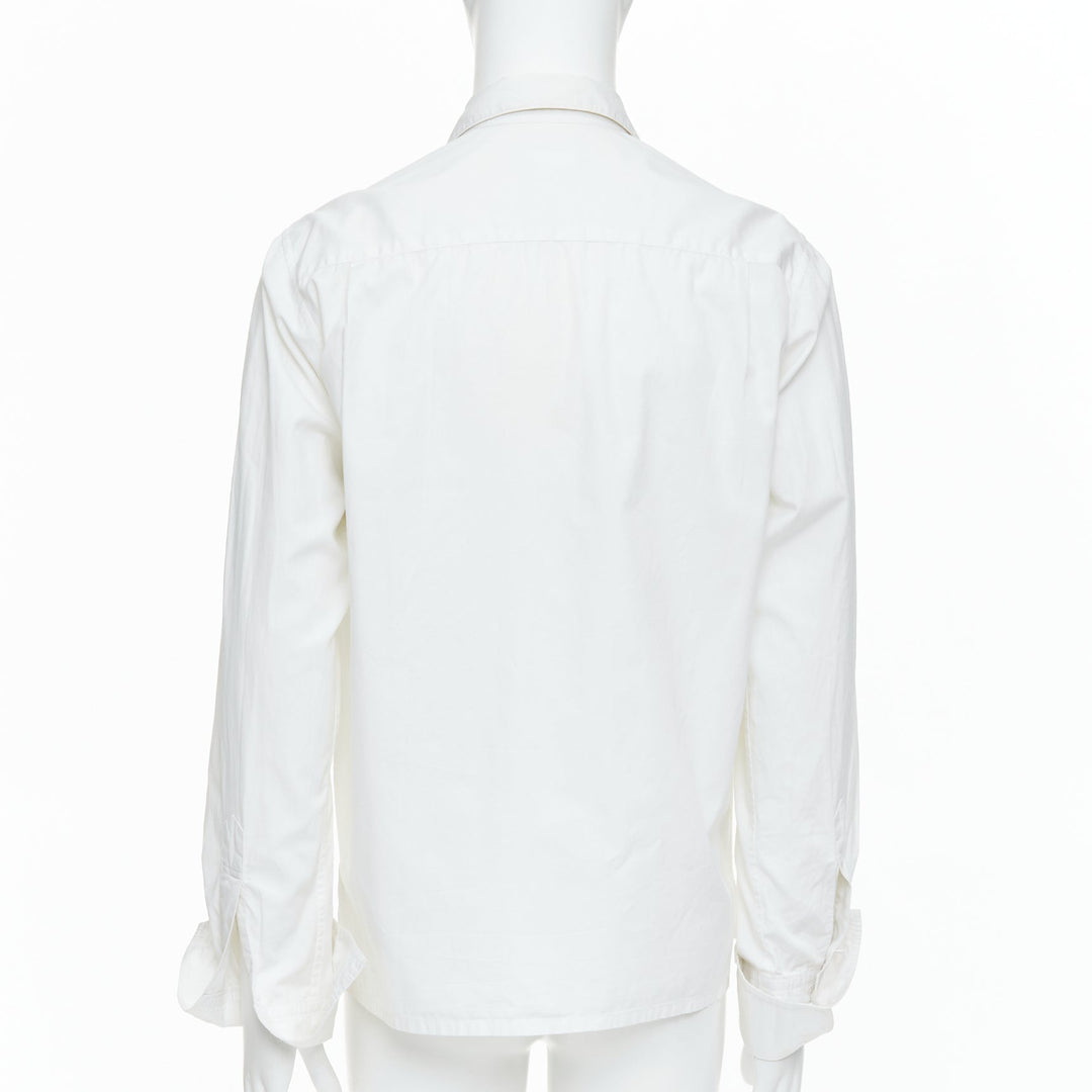 YOHJI YAMAMOTO cream cotton cut out collar pocketed dress shirt JP3 L