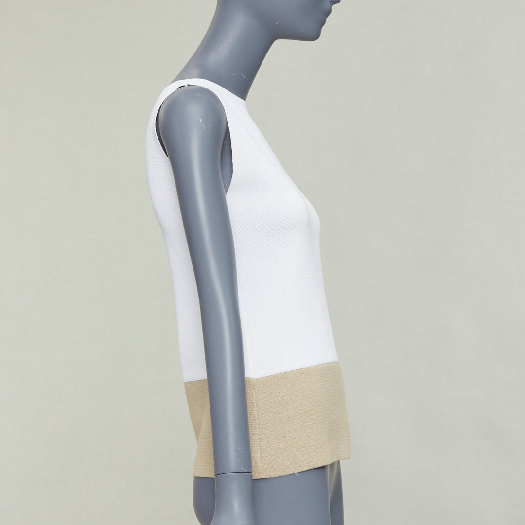 BALENCIAGA 2014 cream beige rayon linen blend bicolor bateau neck vest FR36 S