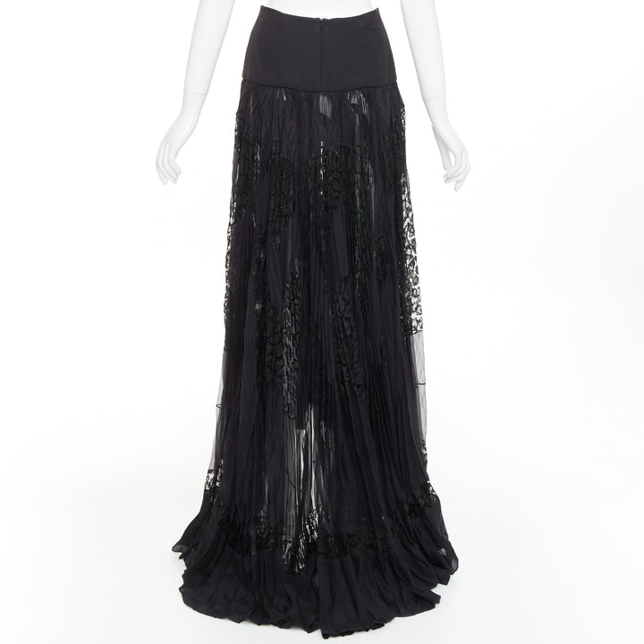 rare ALEXANDRE VAUTHIER COUTURE AW2018 Runway black leopard lace pleated skirt