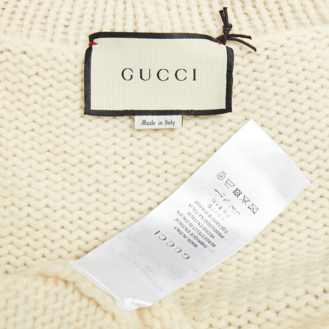GUCCI 2018 Bosco Orso Year of Dog red cream wool needlepoint knit cardigan XXS