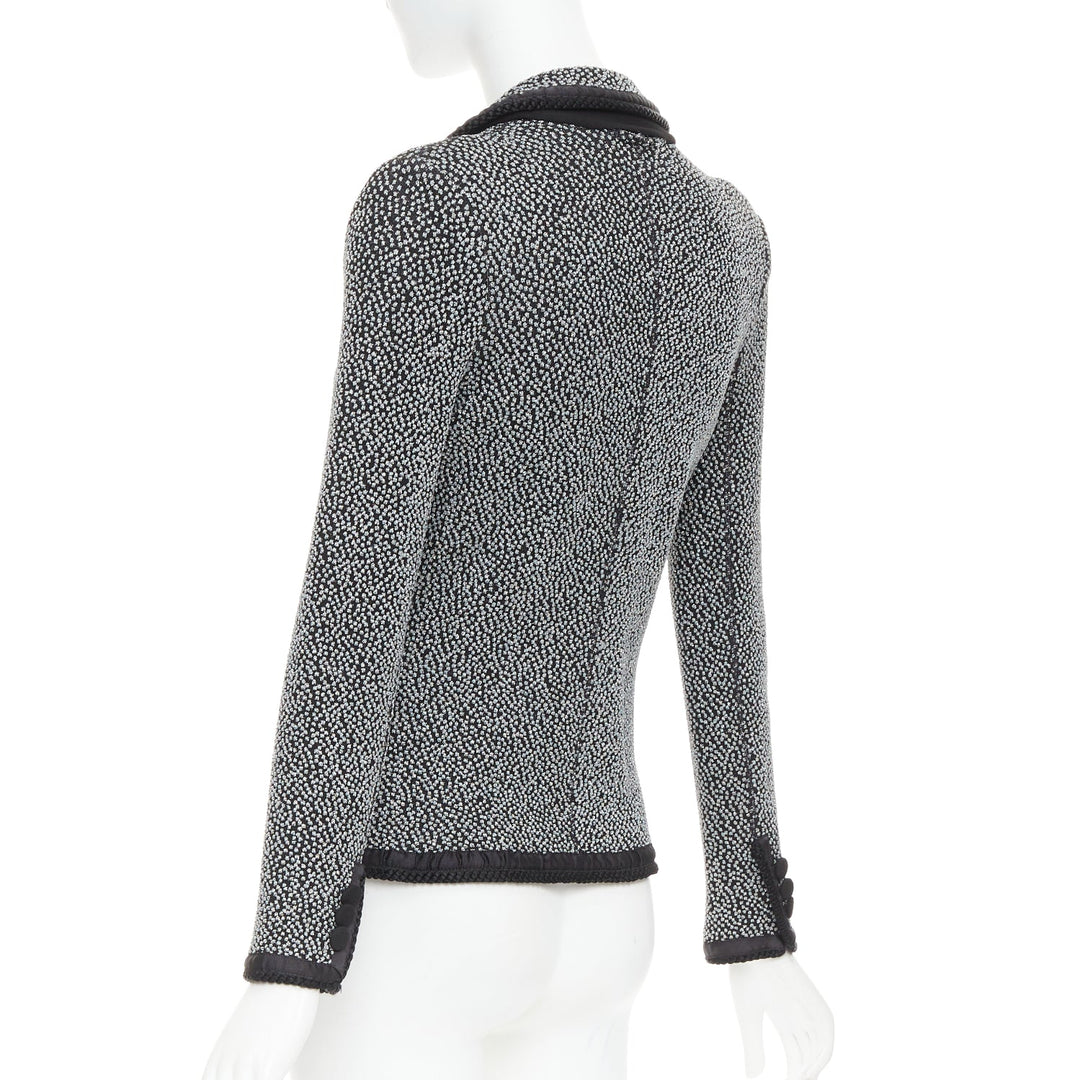 EMPORIO ARMANI silver lurex boucle applique black trim knit blazer IT40 S