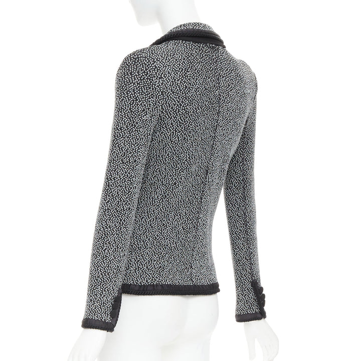 EMPORIO ARMANI silver lurex boucle applique black trim knit blazer IT40 S