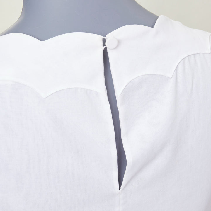 CHRISTIAN DIOR white cotton scalloped collar detail fitted vest shirt FR36 S
