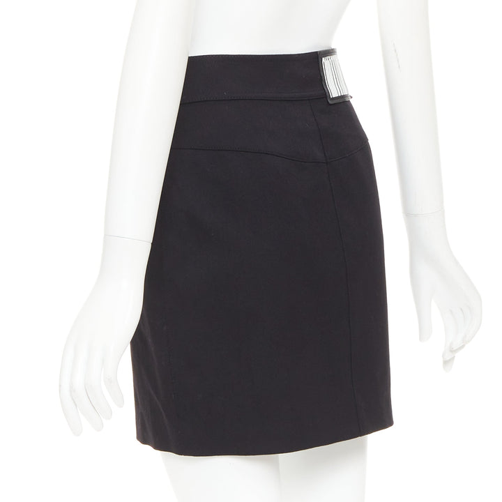 ALEXANDER WANG black virgin wool mirrored silver snap buttons skirt US2 S