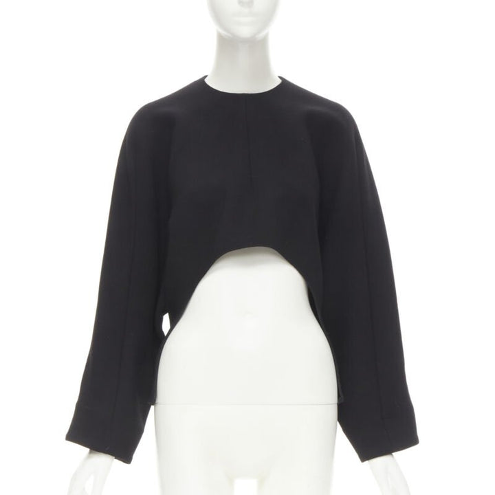 MARNI 100% wool crepe black curved hem boxy cocoon top IT38 XS