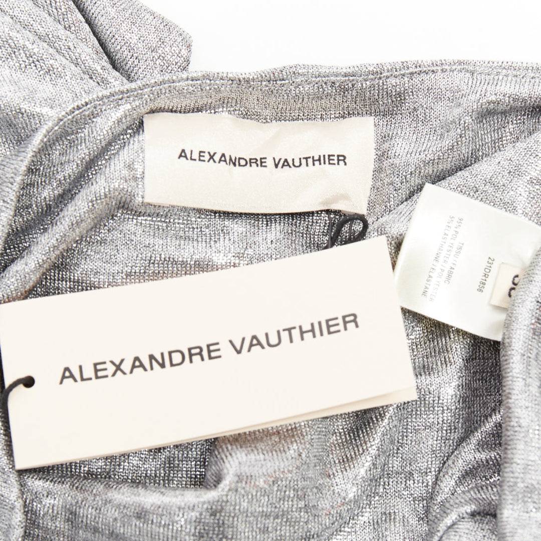 ALEXANDRE VAUTHIER platinum metallic coated jersey halter backless dress FR38 M