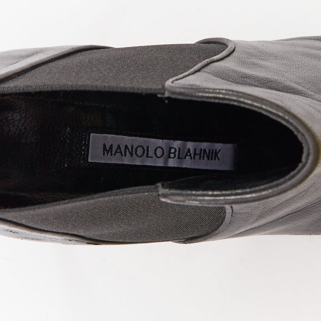 MANOLO BLAHNIK black leather pointy toe ankle boot heels EU39.5