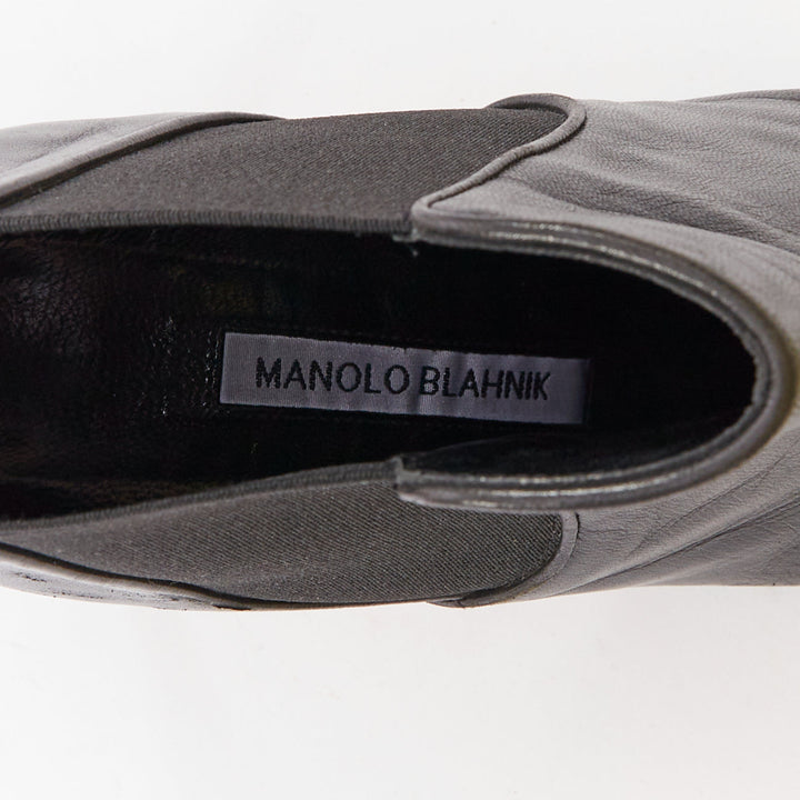 MANOLO BLAHNIK black leather pointy toe ankle boot heels EU39.5