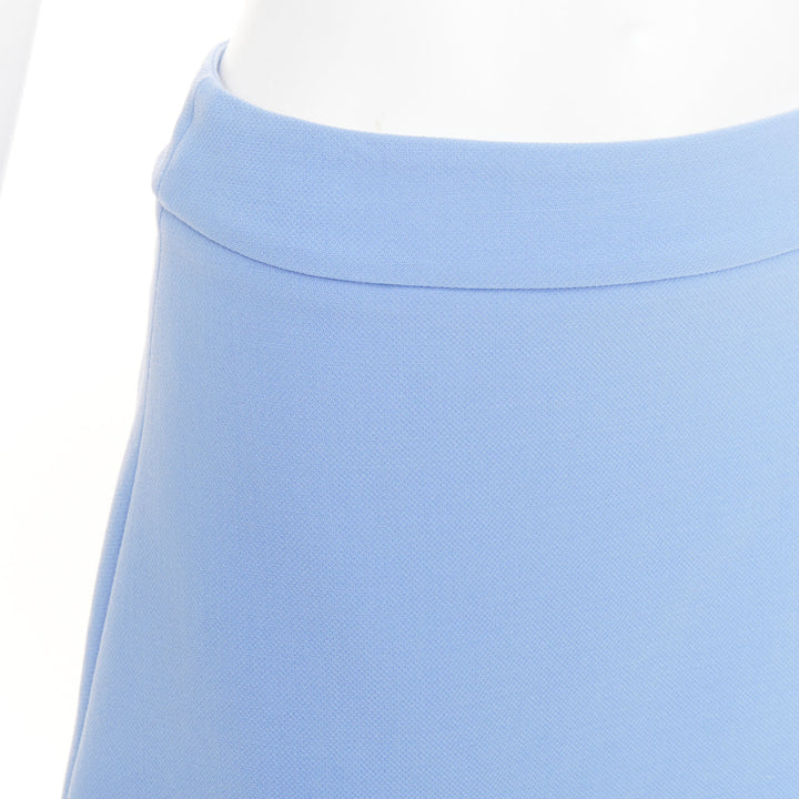 CHRISTIAN DIOR powder blue wool crepe floral cutout embroidered hem skirt FR38 M