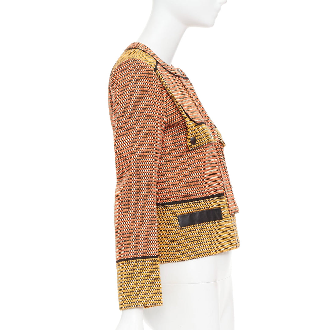 PROENZA SCHOULER orange basket weave tweed black leather trim jacket US2 S