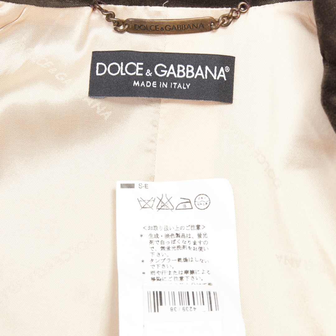 DOLCE GABBANA dark brown velvet rope pip peak lapel Le Smoking blazer IT38 XS