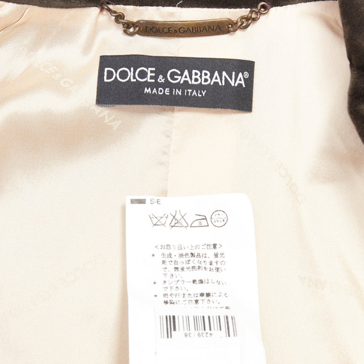 DOLCE GABBANA dark brown velvet rope pip peak lapel Le Smoking blazer IT38 XS