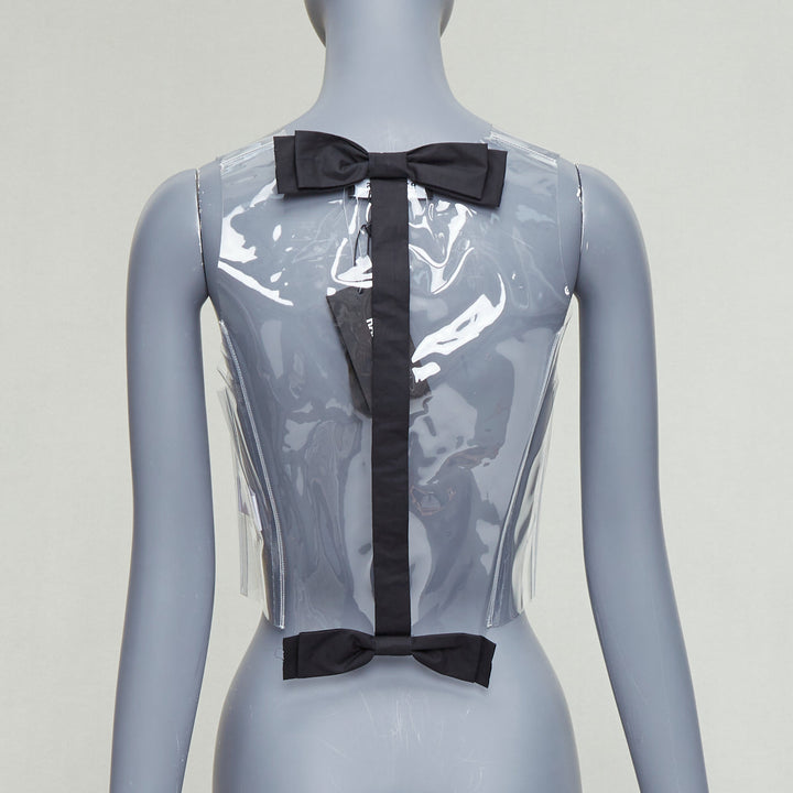 RAF SIMONS 2021 clear PVC black cotton bow snap buttons gilet vest FR34 XS