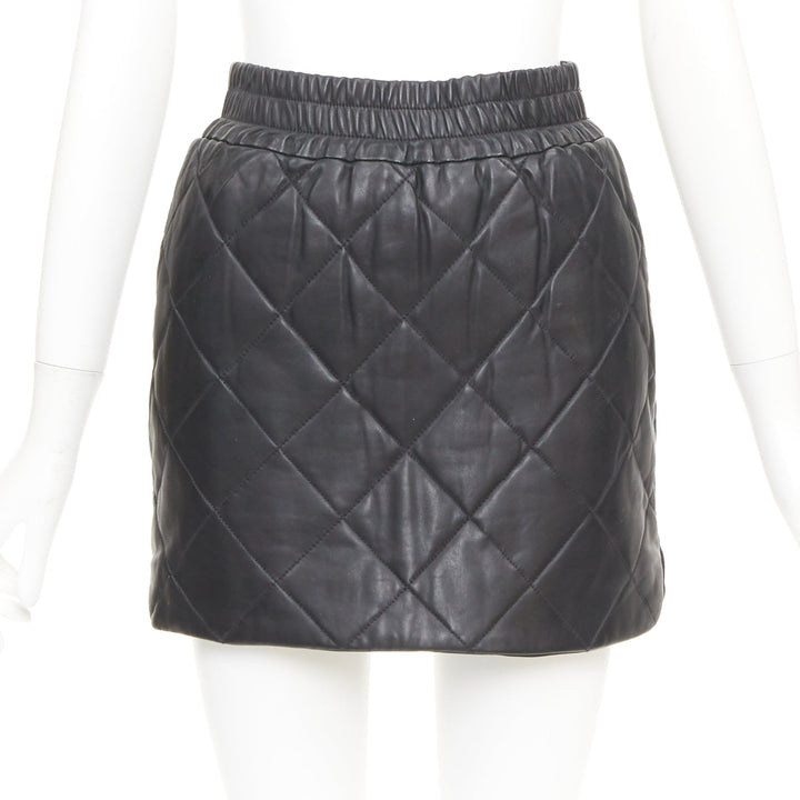 ALL SAINTS Ottie black lambskin leather quilted elasticated waist skirt US0 XS