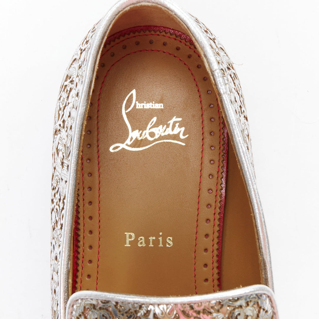 CHRISTIAN LOUBOUTIN Dandelion silver mirrored laser cut leather loafers EU40.5