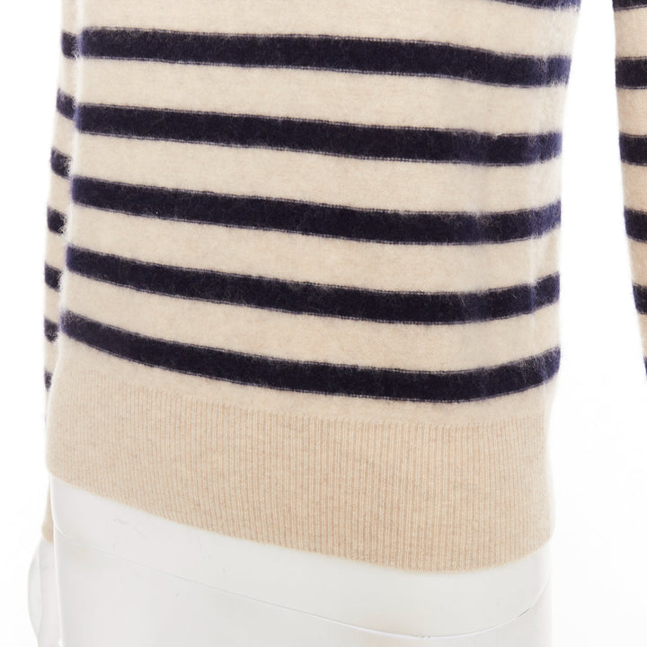 VINCE 100% cashmere Breton nautical striped long sleeve boat neck sweater XXS