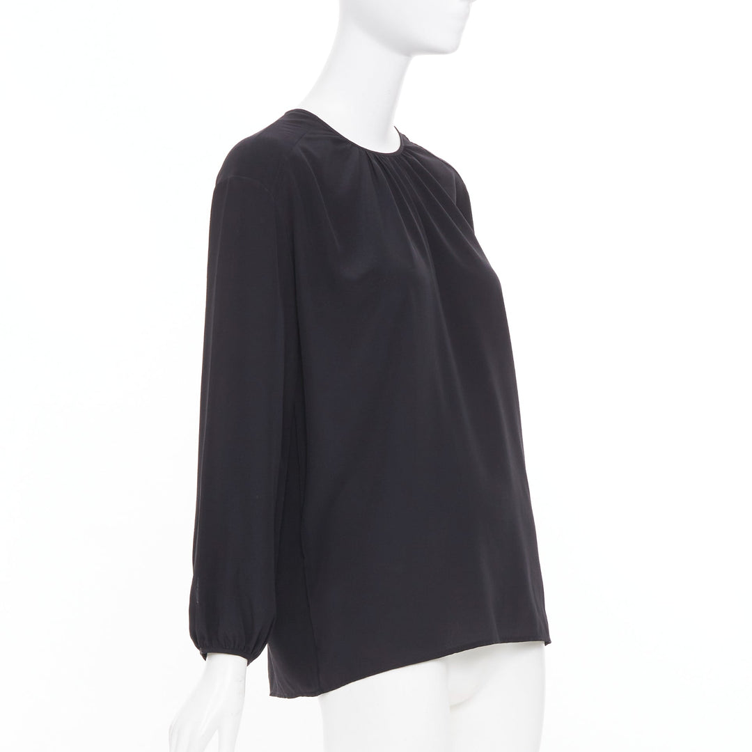JOSEPH black gathered neck pleated long sleeve casual fluid silk blouse FR32 XXS