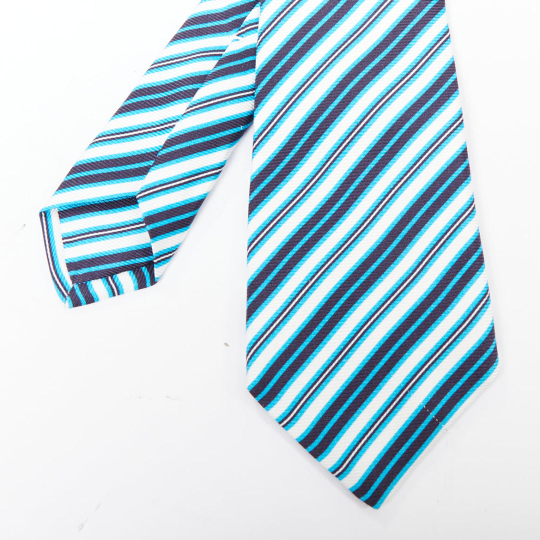 KITON NAPOLI Set of 4 100% silk blue green black white diagonal stripe dress tie