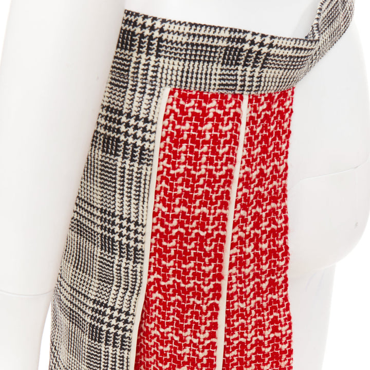 PRADA 2015 Glen check virgin houndstooth wool tweed half skirt belt IT40 S