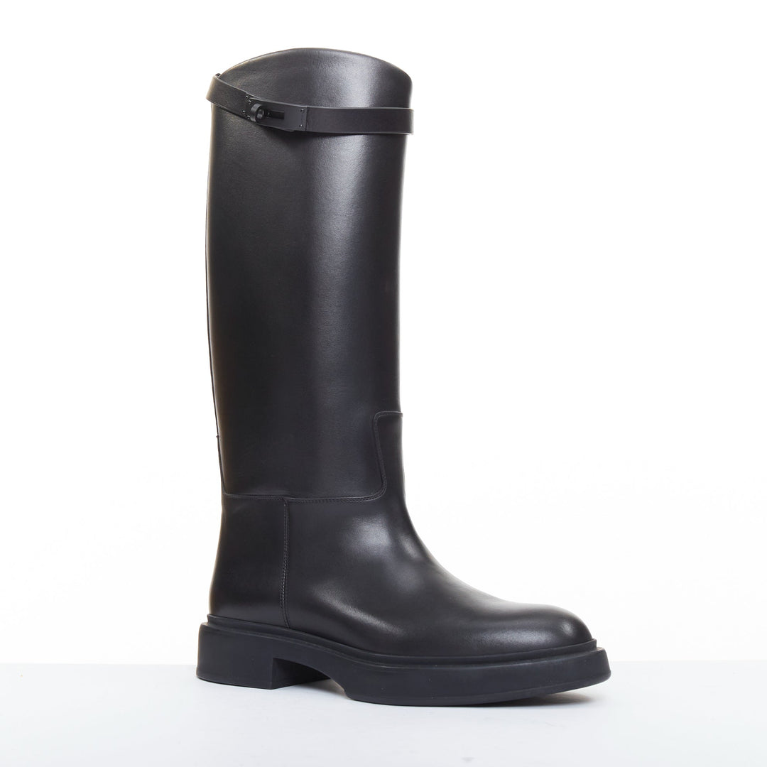 HERMES Jumping So Black calfskin leather matte hardware tall riding boots EU38