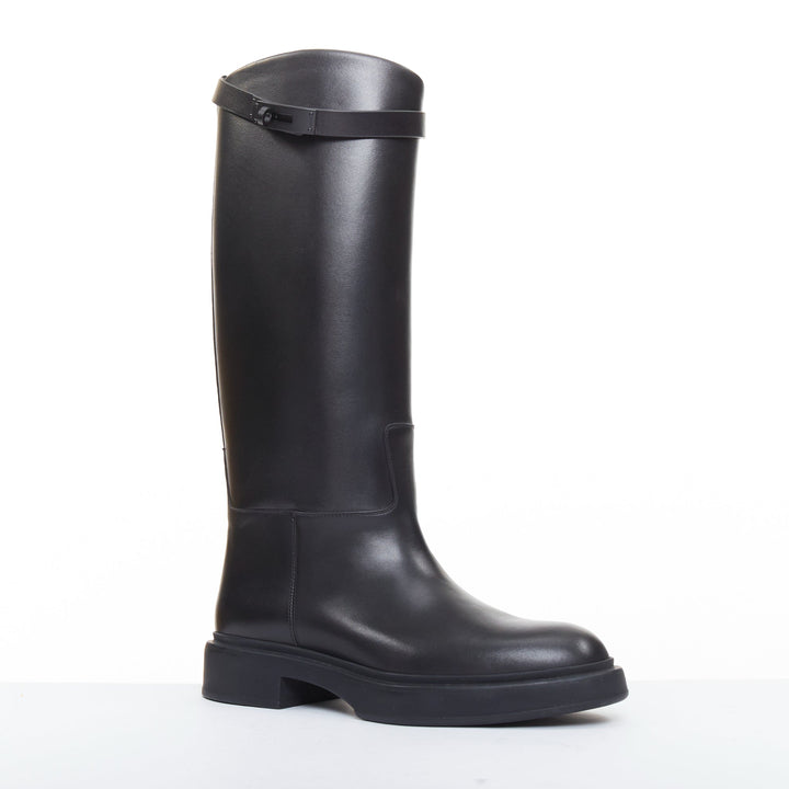 HERMES Jumping So Black calfskin leather matte hardware tall riding boots EU38