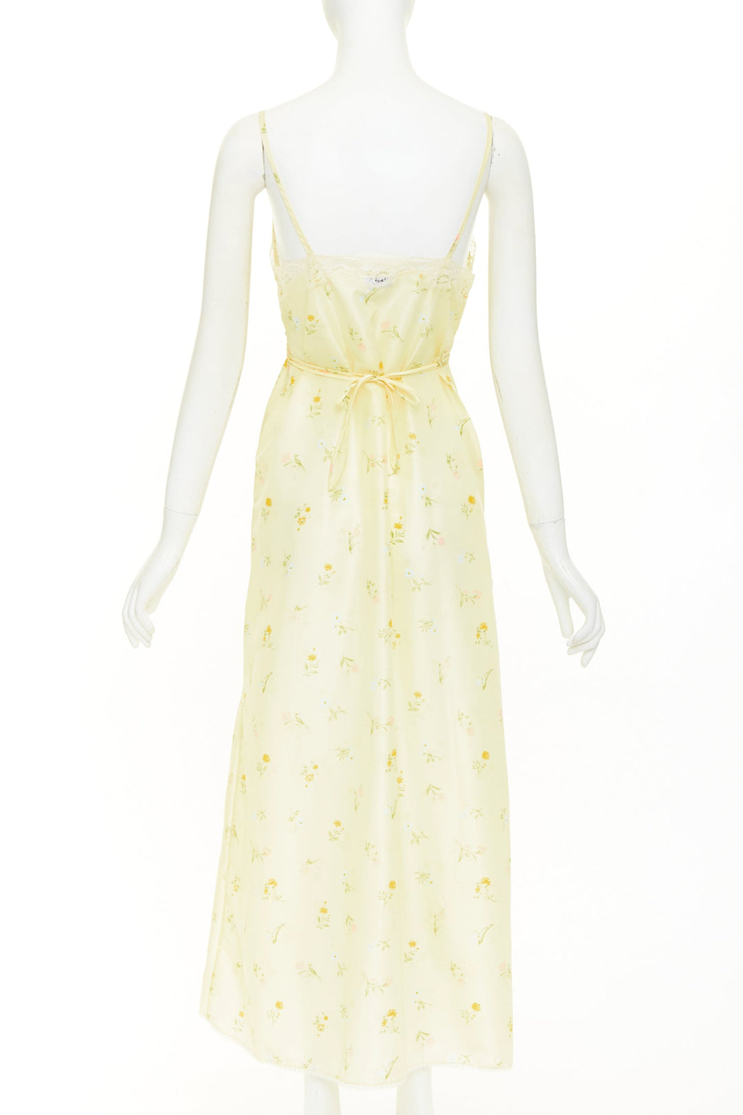 CHRISTIAN DIOR Vintage pastel yellow floral lace sleepwear nightgown dress S