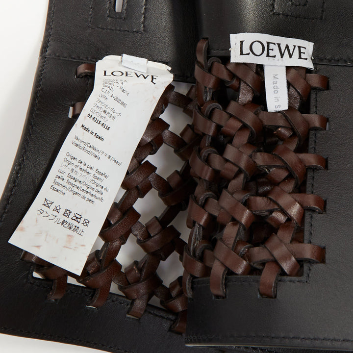 LOEWE JW Anderson black brown woven leather wide peplum Obi corset waist belt
