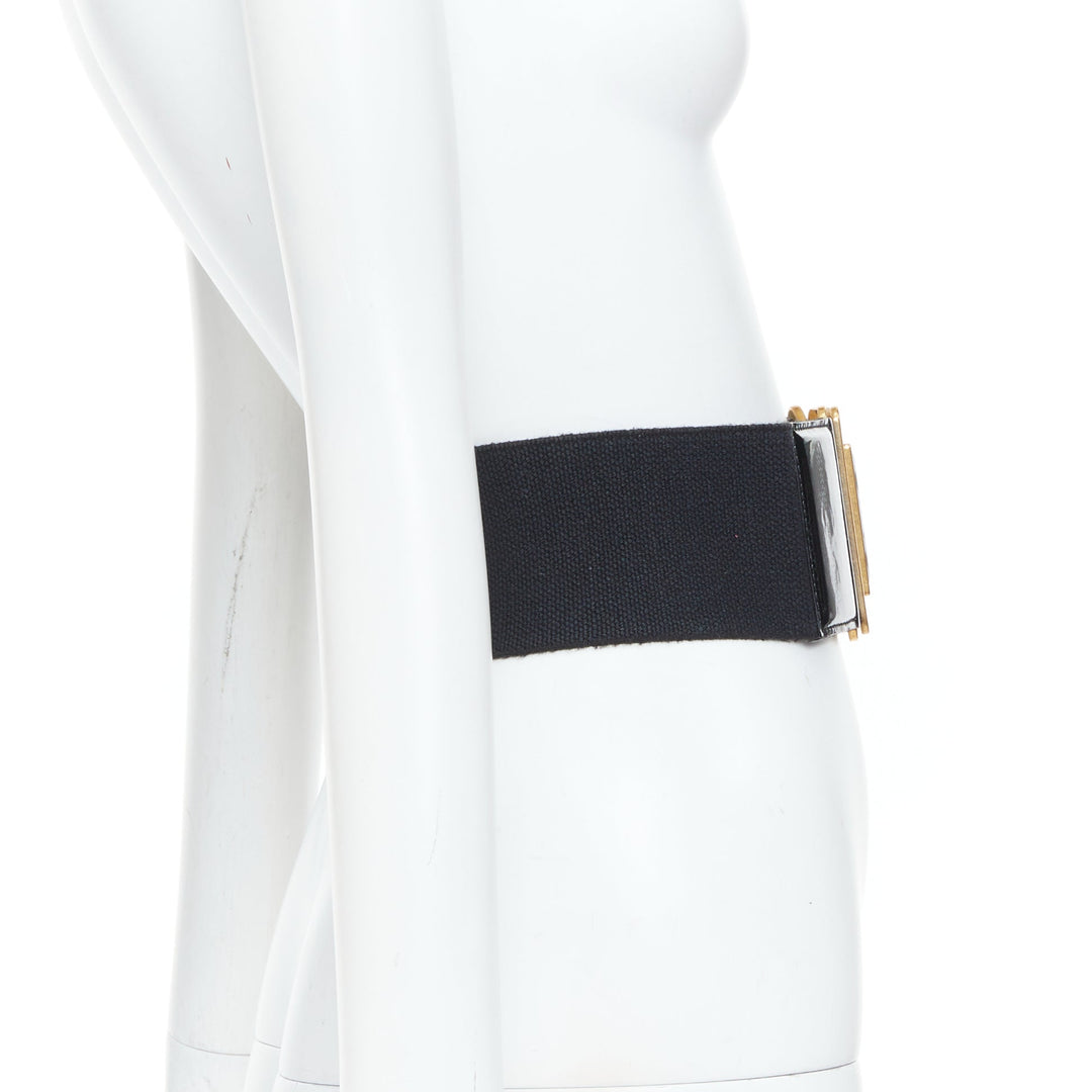 YVES SAINT LAURENT 2002 black patent leather elastic square buckle belt 65cm