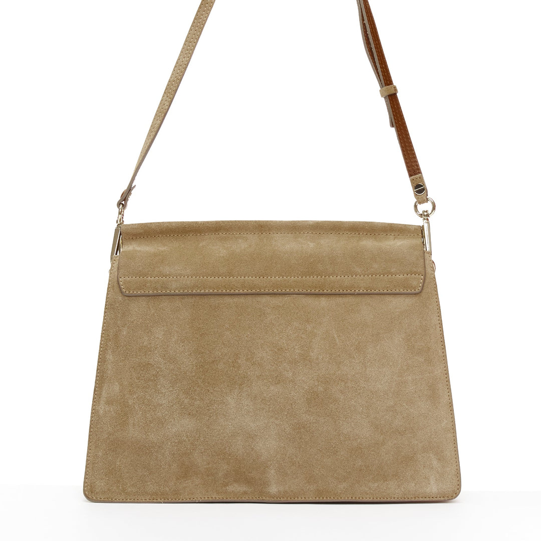 CHLOE Faye brown suede gold ring chain brown crossbody flap bag