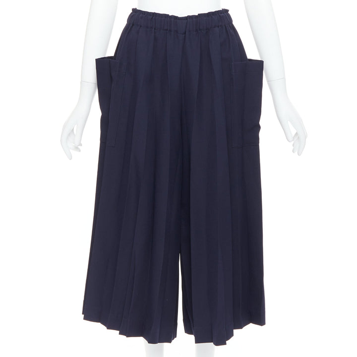 ISSEY MIYAKE ME navy pocketed pleated high waist culotte shorts