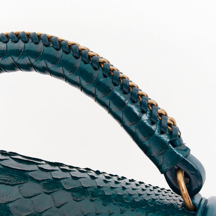 CHANEL Le Boy 25 petrol blue exotic python leather antique gold crossbody bag